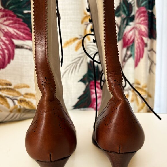 ULTRA RARE Vtg 80s Ralph Lauren Collection Leather Wingtip Granny Boots ITALY - Picture 5 of 8